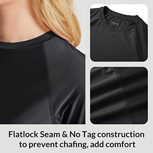 BALEAF Women's Long Sleeve Rash Guard Swim Shirt UPF 50+ Sun Protection Rashguard Lightweight Swimsuits Top Black M