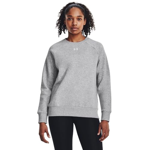 Under Armour Women's Standard Rival Fleece Crew, (012) Mod Gray Light Heather / / White, Large