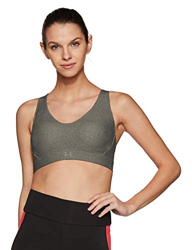Under Armour Women's Vanish Mid Heathered Sports Bra, Charcoal Fade Heathe /Metallic Iron, X-Small