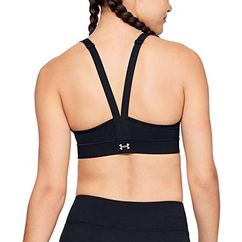 Under Armour Women's Breathelux Mid Bra, Black (001)/Pink Shiny Metallic, X-Large