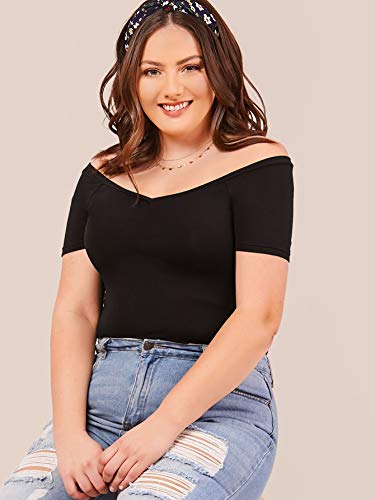 Floerns Women's Plus Size Basic Off Shoulder T-Shirt Top A Black 2XL