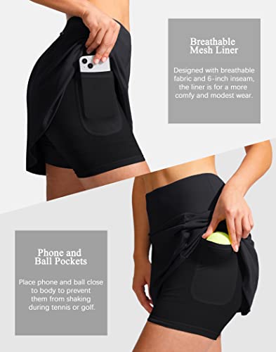 SANTINY 19" Golf Skorts Skirts for Women Zipper Pockets Knee Length Skort Women's High Waist Athletic Tennis Skirt (Black_M)
