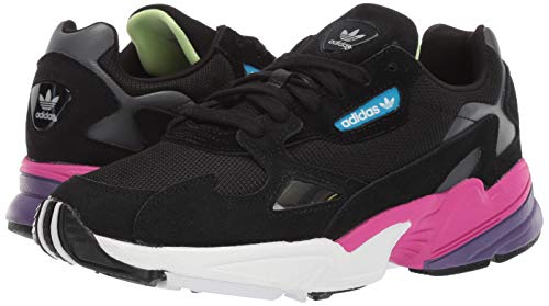 adidas Originals Women's Falcon Running Shoe, Black/Black/Shock Pink, 7 M US