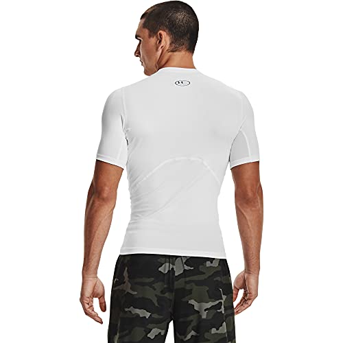 Under Armour mens Armour HeatGear Compression Short-Sleeve T-Shirt , White (100)/Black , Large