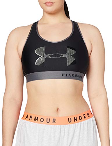 Under Armour Women's Armour Mid Keyhole Big Logo Sports Bra, Black /Black, X-Small