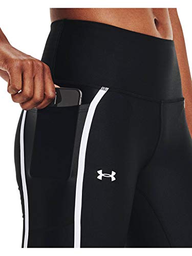 Under Armour Women's HeatGear Shine Mesh No-Slip Waistband Pocketed Leggings , Black (001)/White , X-Small
