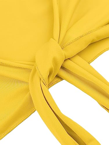 LYANER Women's 2 Piece Outfits Tie Knot Front Bell Long Sleeve Crop Top and Mini Skirt Set Yellow Large