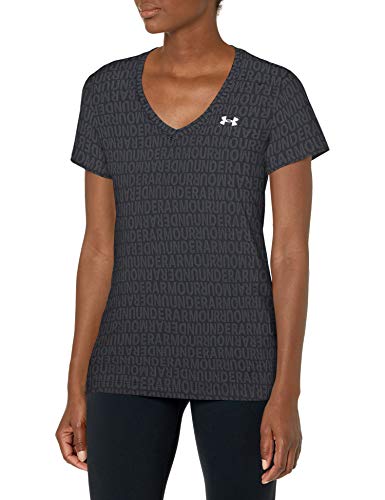 Under Armour Women's Tech WordMark Jacquard Short-Sleeve V-Neck T-Shirt , Black (001)/White , Large