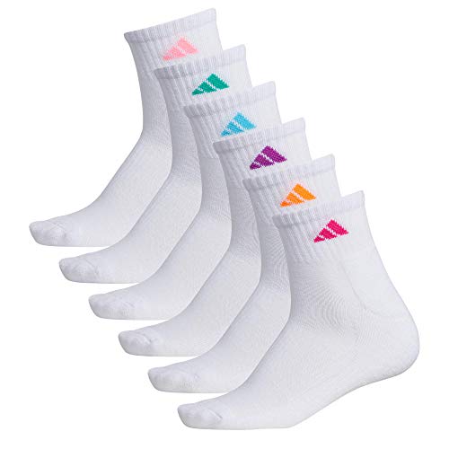adidas Women's Athletic Cushioned 6-Pack Quarter, White,SolarRed,Pink,Purple,Green,Blue, Medium