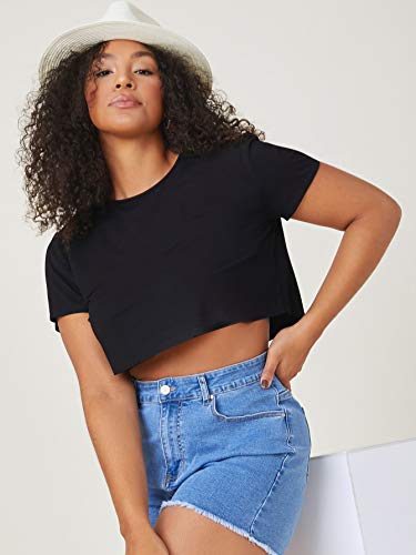 Floerns Women's Plus Size 2 Pcs Basic Short Sleeve Solid Crop Tops Tee Shirts Black and White 2XL