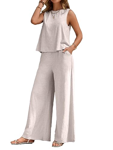 Verdusa Women's 2 Piece Outfit Loose Tank Top and Wide Leg Pants Sets