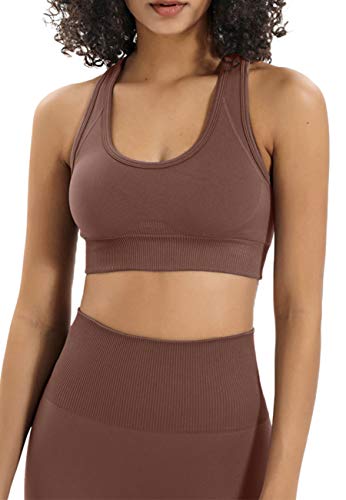 HAODIAN Women's Yoga Outfits 2 Piece High Waisted Leggings with Sports Bra Gym Clothes Sets(Brick Red,S)