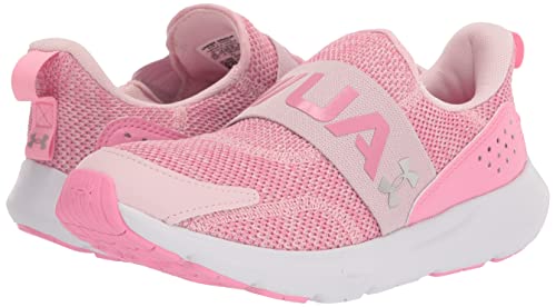 Under Armour Girls Grade School Surge 3 Slip on Sneaker, (600) Prime Pink/Flamingo/Metallic Silver, 3.5 Big Kid