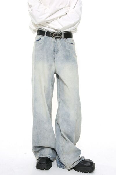 Washed Straight Leg Jeans - Sybaritic Boutique