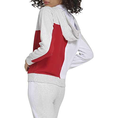 Tommy Hilfiger Women's Soft & Comfortable Fleece Colorblocked Full Zip Hoodie, White Stone Heather, Large