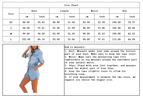 chouyatou Women's Summer Roll-Up Sleeve Drawstring Waist Utility Denim Romper Shorts Jumpsuit (Medium, Light Blue)