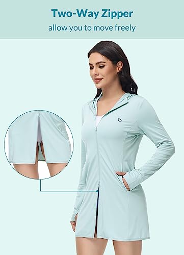 BALEAF Women's Long Beach Cover Up SPF UPF 50+ Jacket Hoodie Swim Shirt Long Sleeve Lightweight Pool Suit Clothing Pastel Blue XL