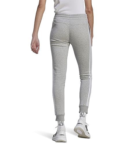 adidas Women's Size Essentials 3-Stripes Fleece Pants, Medium Grey Heather/White, 2X Plus