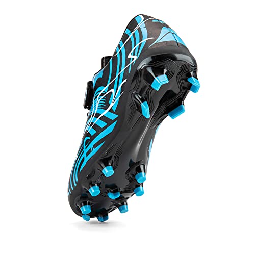 Rhyme-Zeal Kids Soccer Cleats Shoes Boys Girls Athletic Outdoor Indoor Firm Ground Soccer Shoes Comfortable Football Shoes Black Blue