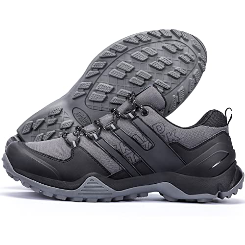 Grand Attack Hiking Shoes for Men Waterproof Hiking Boots Mountaineering Backpacking Outdoor Work Water Shoes Lightweight Comfortable Anti Slip Hike Trekking Sneakers Black Grey Size 10