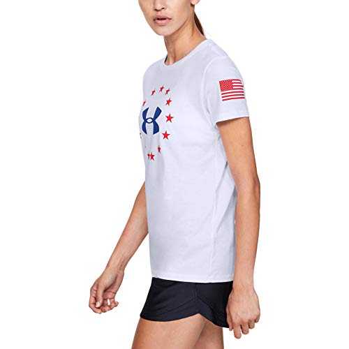 Under Armour Women's Freedom Logo T-Shirt , White (100)/Royal Blue , Medium