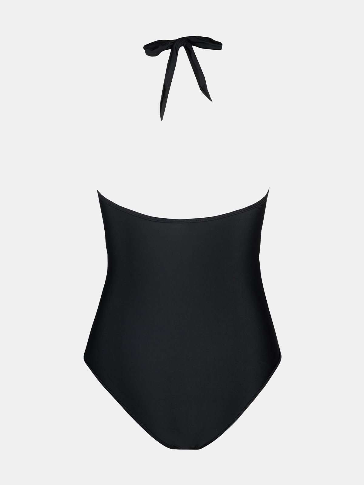 CUPSHE Women's One Piece Swimsuit Plunge Neck Mesh Halter Back Tie Swimwear M, Black
