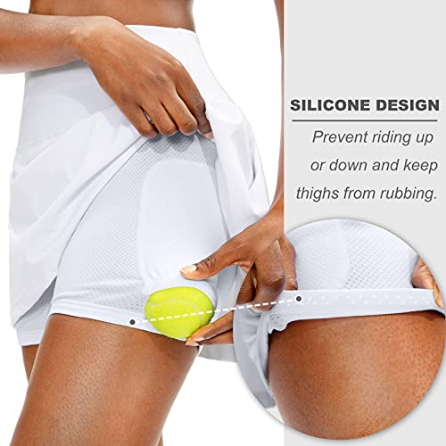 Soothfeel Pleated Tennis Skirt for Women with Pockets Women's High Waisted Athletic Golf Skorts Skirts for Workout Running(White, M)