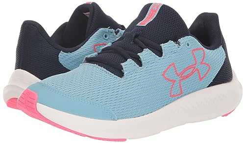 Under Armour Girls Grade School Pursuit 3 Big Logo Running Shoe, (400) Blizzard/Midnight Navy/Pink Shock, 5 Kid