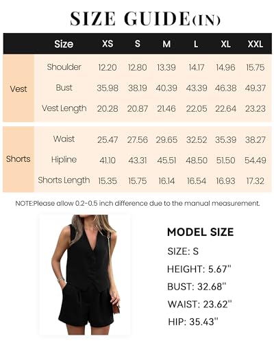 PRETTYGARDEN Women's 2 Piece Sets Sexy Solid Color Vest Fashion Shorts With Pocket Formal Outfits Spring Fashion 2024(Solid Black,Medium)