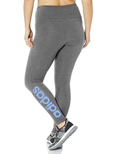 adidas Women's Plus Size Essentials High-Waisted Logo Leggings, Dark Grey Heather/Blue Fusion, 1X