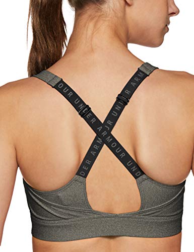 Under Armour Women's Vanish Mid Heathered Sports Bra, Charcoal Fade Heathe /Metallic Iron, X-Small