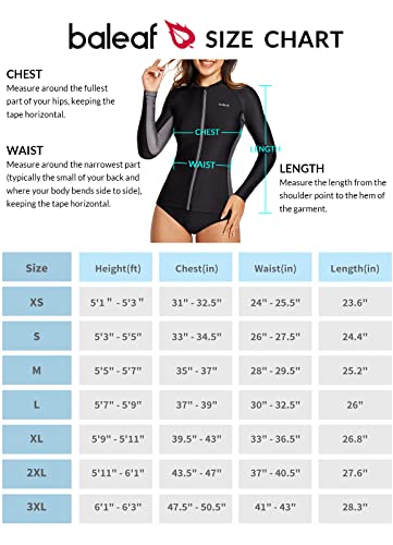 BALEAFWomen's Long Sleeve Rash Guard Zip Front Swim Shirts Sun Protection Swimsuits Jacket Black/Grey M