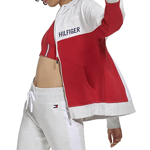 Tommy Hilfiger Women's Soft & Comfortable Fleece Colorblocked Full Zip Hoodie, White Stone Heather, Large