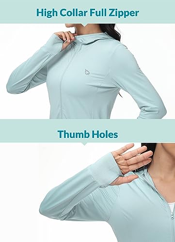 BALEAF Women's Long Beach Cover Up SPF UPF 50+ Jacket Hoodie Swim Shirt Long Sleeve Lightweight Pool Suit Clothing Pastel Blue XL