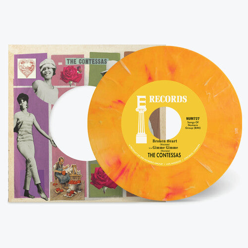 Contessas - Broken Heart B/w Gimme Gimme - Peach/white Marble - Vinyl Record