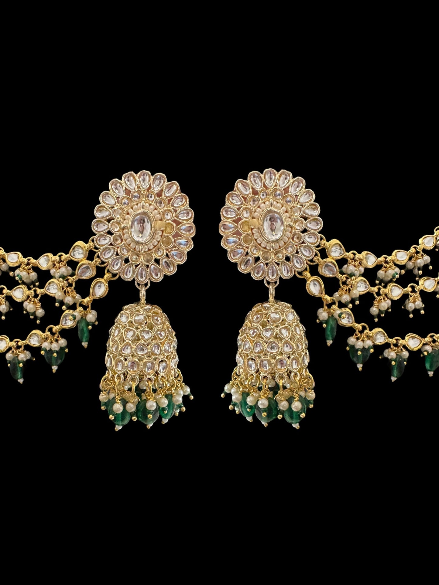 Kundan jhumka earrings with ear supports ( SHIPS IN 3 WEEKS )