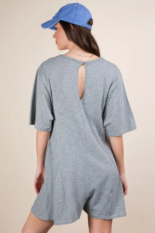 VERY J Mineral Washed Oversized Knit Comfy Romper