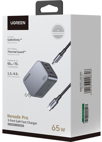 Ugreen Nexode Pro 65w 3-port Gan Fast Charger Set - Ugreen Nexode Pro 65w 3-port Gan Fast Charger Set - Computer Accessories