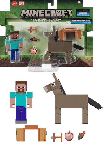 Minecraft - Minecraft 3 25in Steve And Donkey Figure 2 Pack - Collectibles