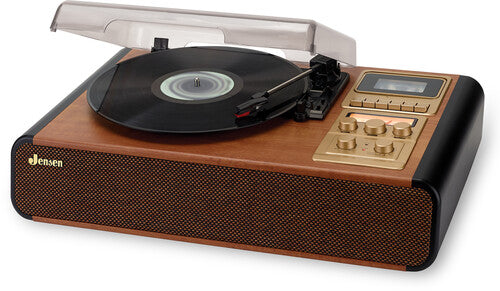 Jensen Retro Turntable Record Player / Cassette Player / AM/FM Radio Brown (JTA-385) - Turntable