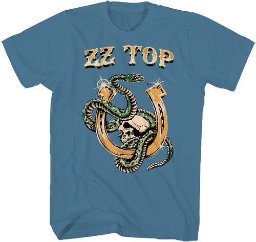 Zz Top Snake Skull Tshirt Med Blue 24zzt005a2 - Zz Top Snake Skull Tshirt Med Blue 24zzt005a2 - Apparel