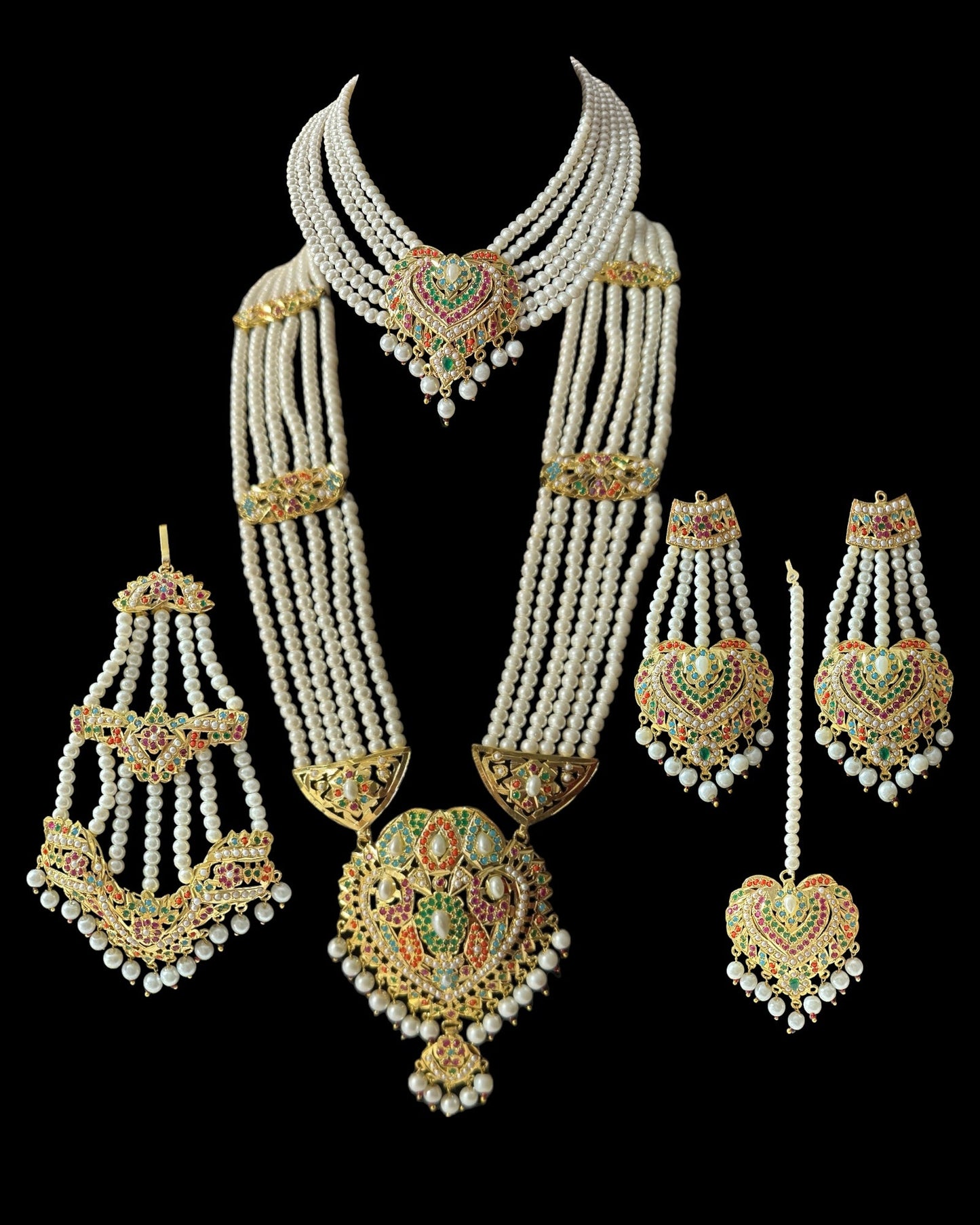BR320 navratan jadau bridal set in shell pearls ( READY TO SHIP)