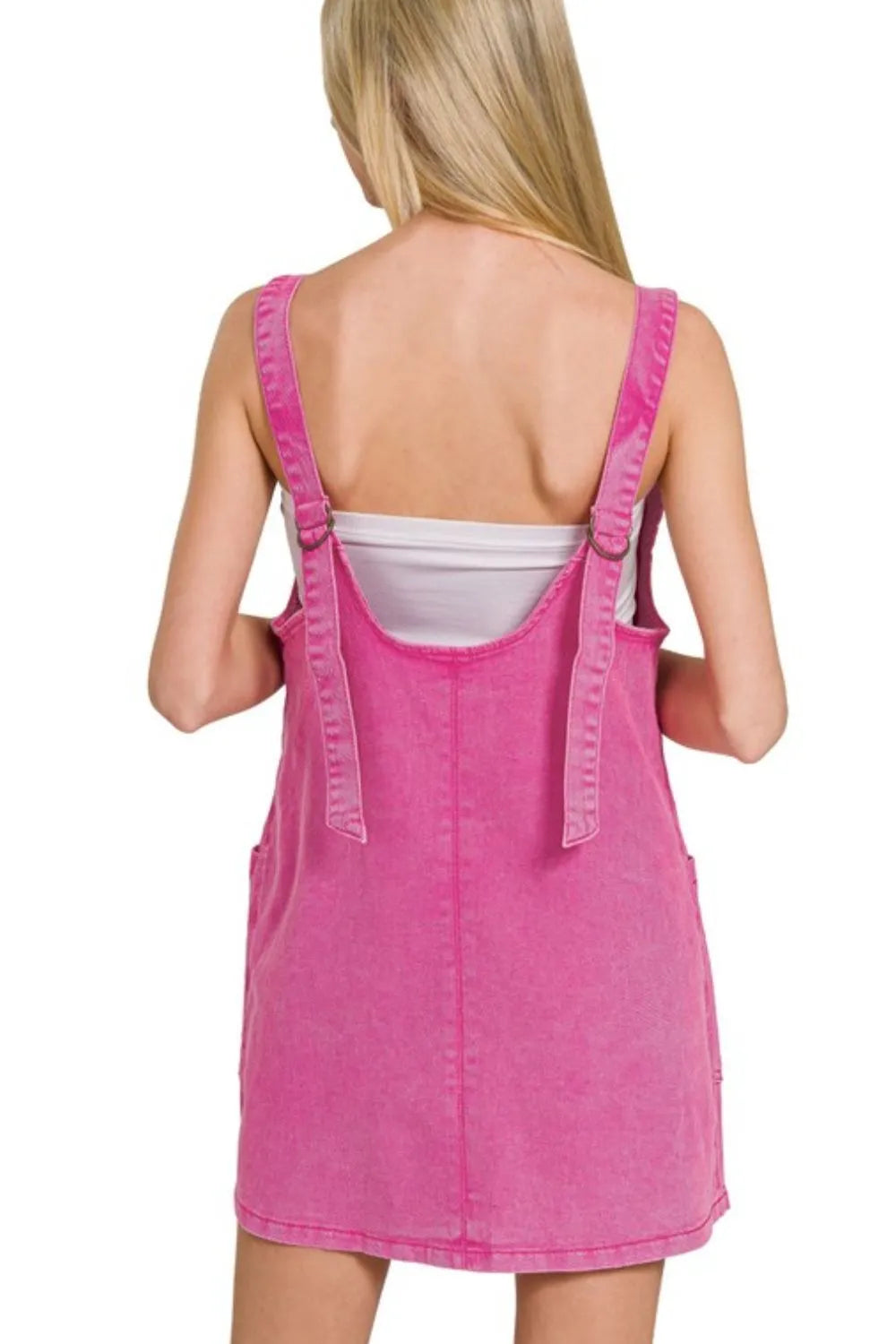 Zenana Washed Adjustable Strap Denim Overall Dress