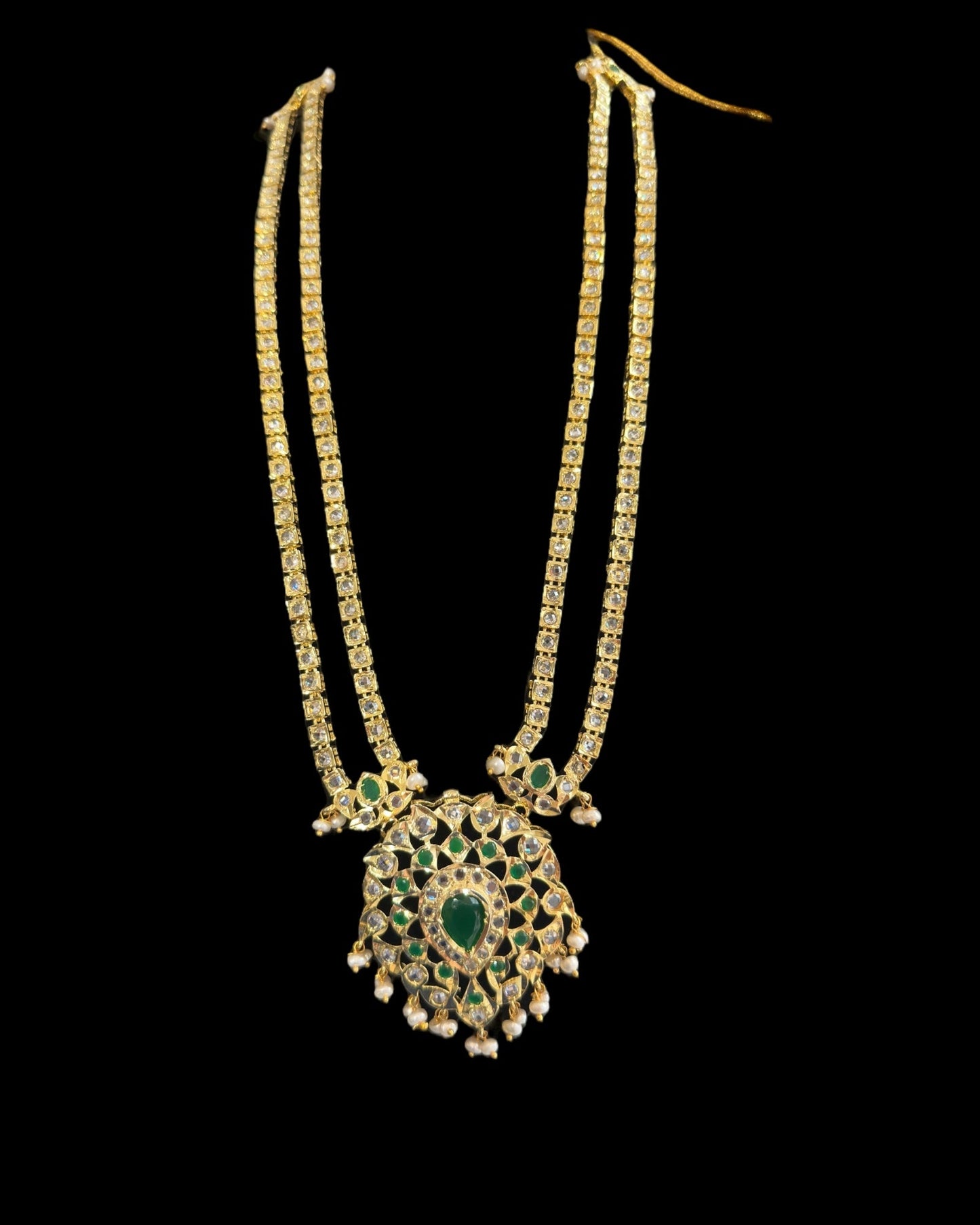 DLN130 Alvira Polki Rani haar with earrings in green ( SHIPS IN 3 WEEKS )