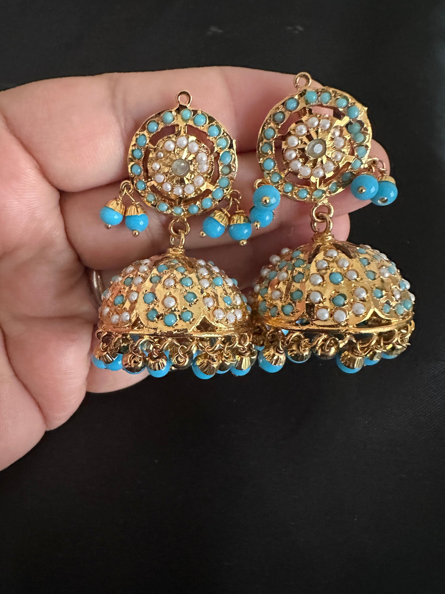 DER518 gold plated Jhumka - turquoise ( READY TO SHIP )