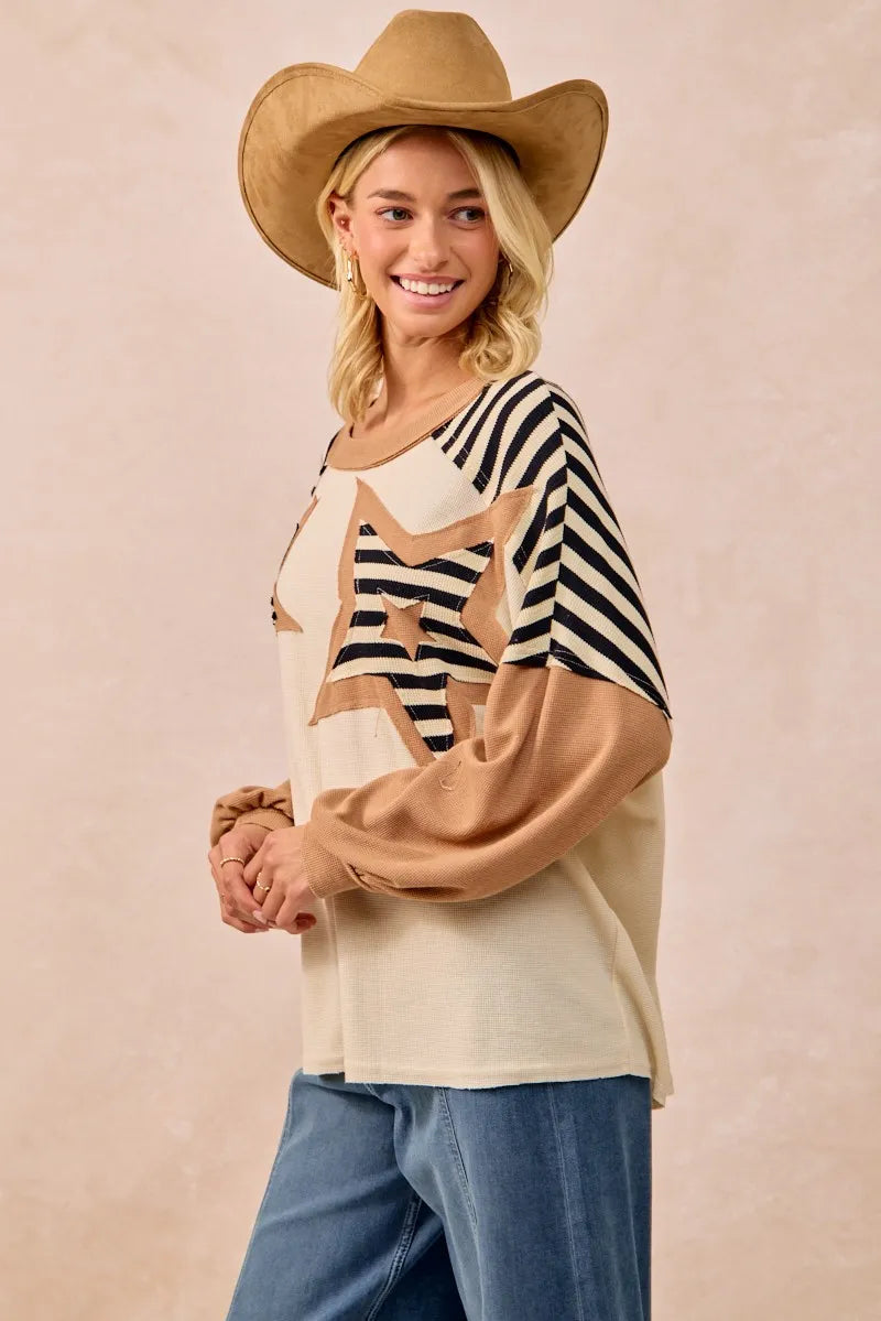 BiBi Star Patchwork Mixed Long Sleeve Top