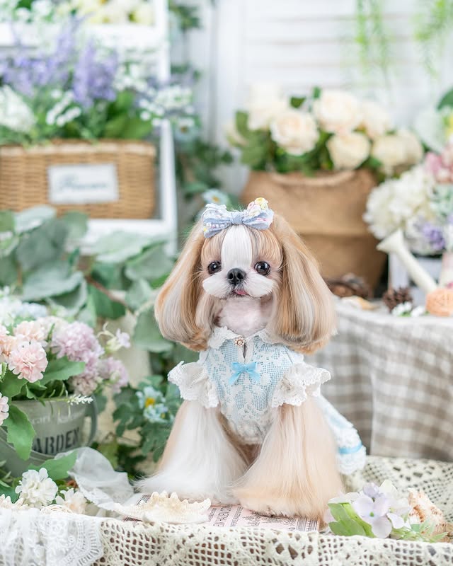 Luxury French Lace Princess Dog Dress with Satin Bow for Small Dogs