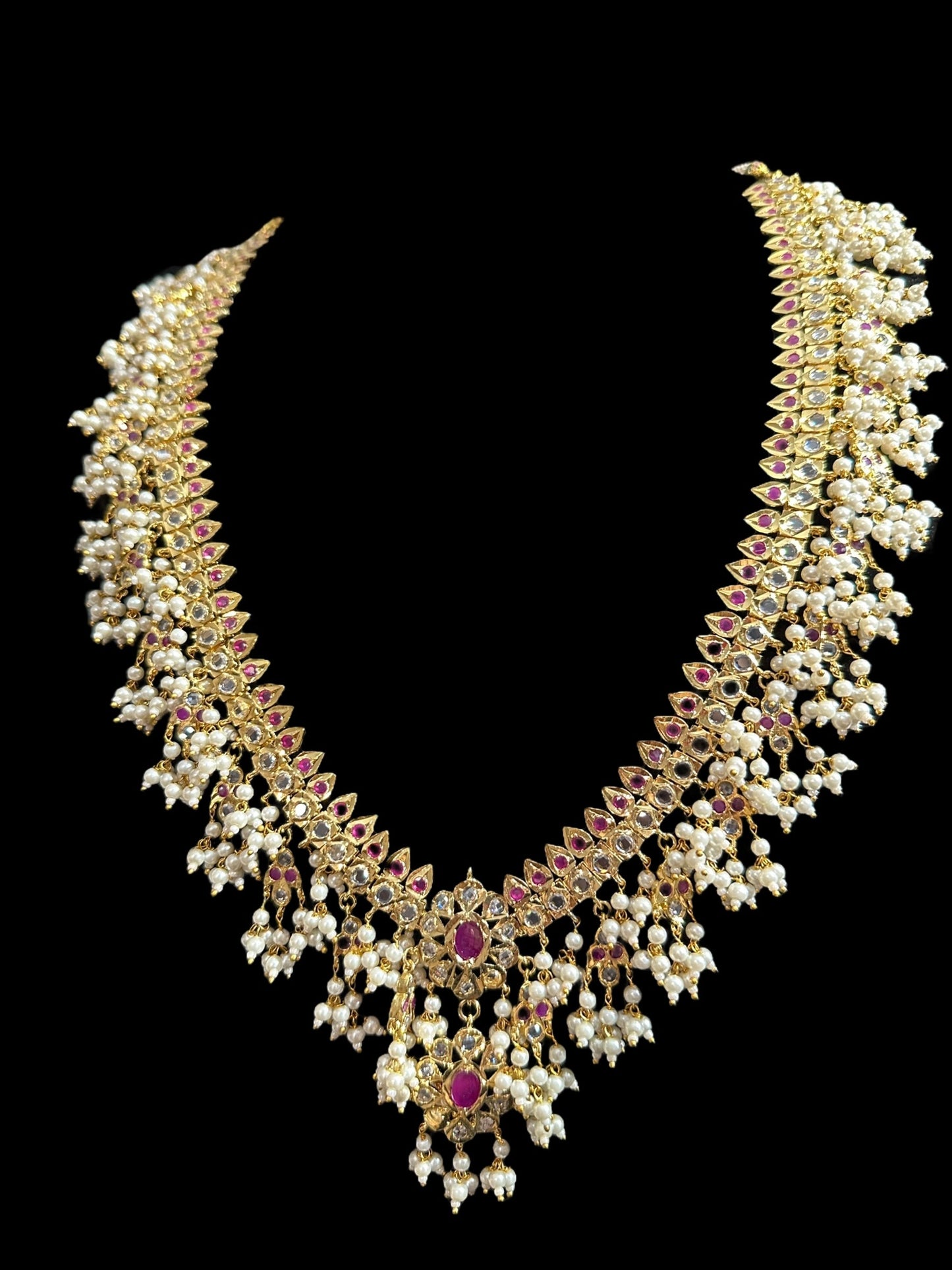 BR467 Safa guttapusalu necklace set in rubies (SHIPS IN 3 WEEKS )