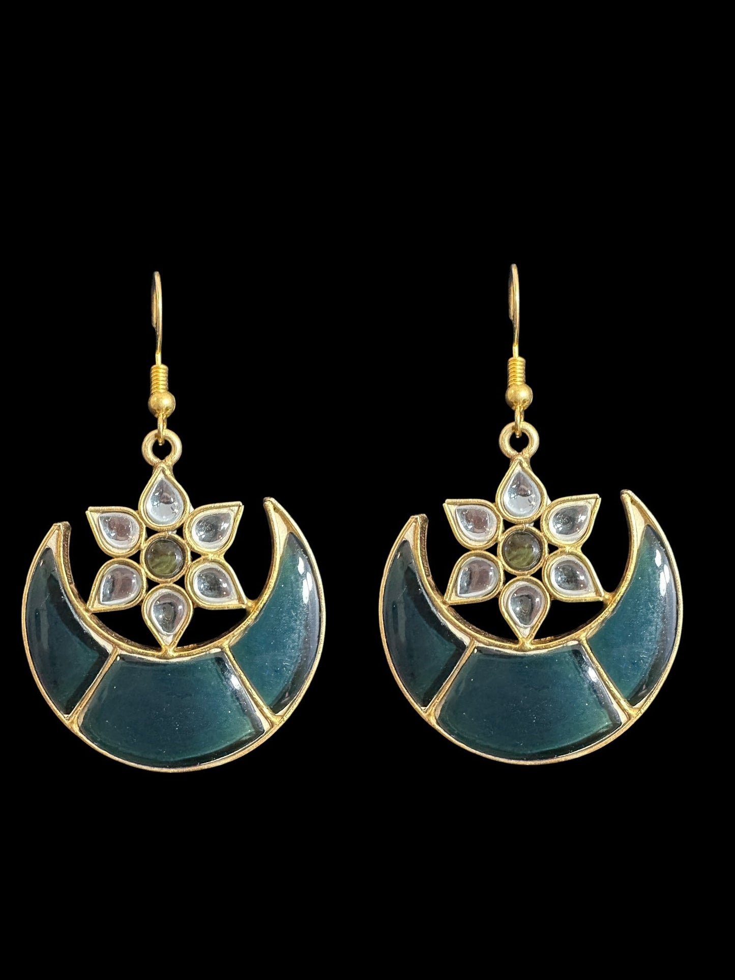 DER752 Niswa farshi kundan earrings - Black/Grey (READY TO SHIP )