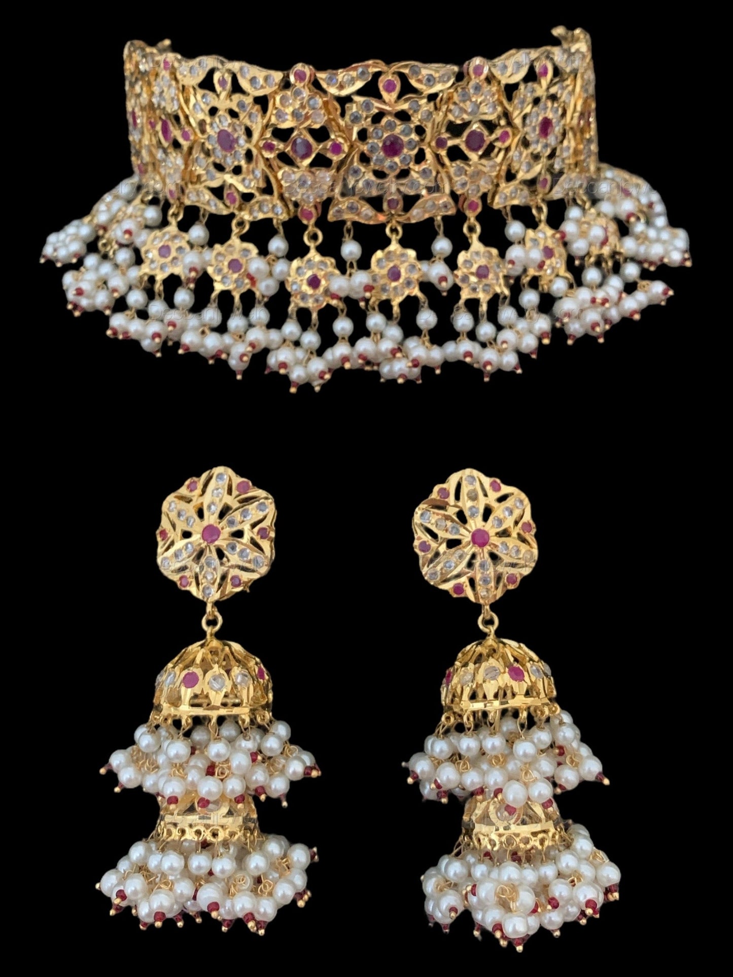 C00 Kesariya choker set in rubies( READY TO SHIP)